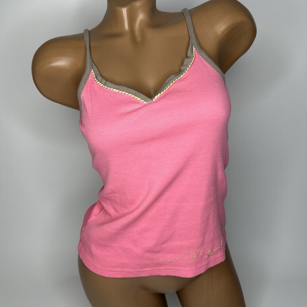 Vintage Y2K New Balance Pink Athletic Workout Ribbed Cami V-Neck Tank Top Small